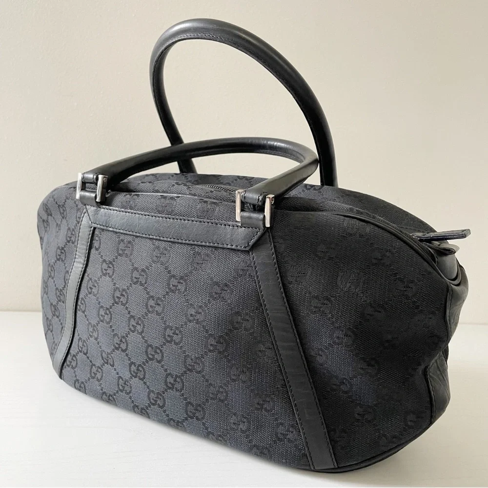 Gucci black monogram canvas and leather satchel bag